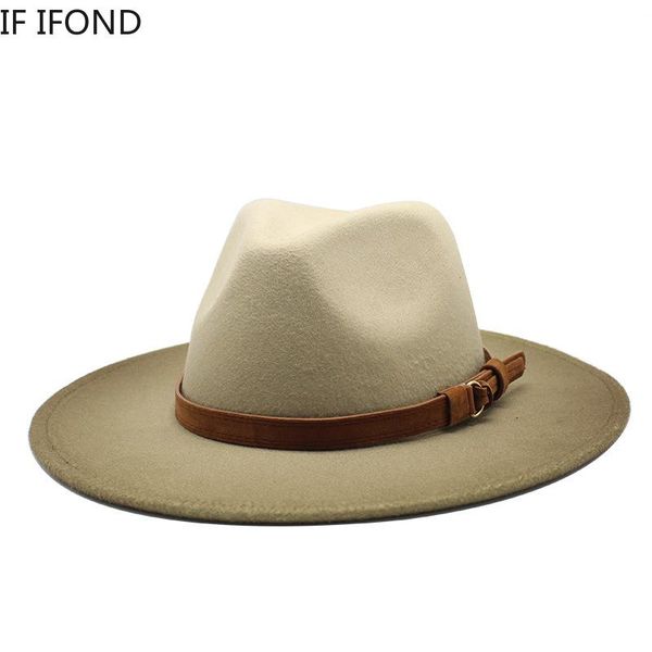 women men wide brim wool felt jazz hats gradient color panama trilby party hat with belt panama fedora hat, Blue;gray
women men wide brim wool felt jazz hats gradient color panama trilby party hat with belt panama fedora hat, Blue;gray