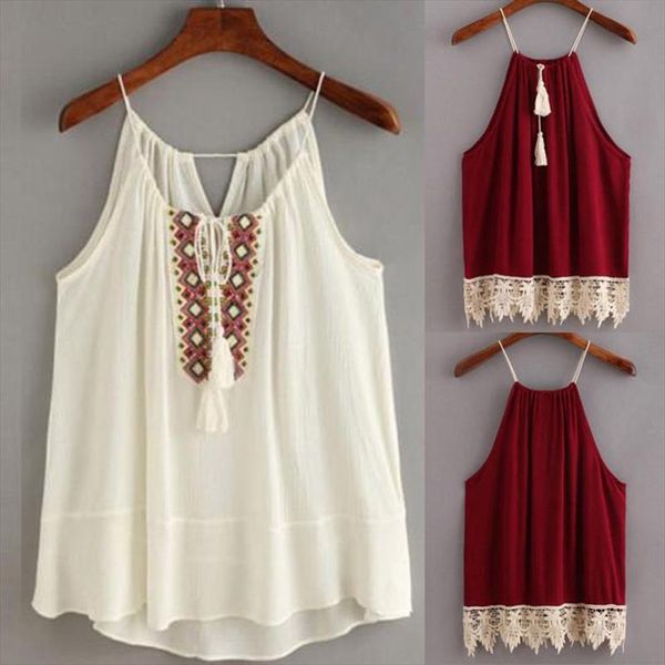 women clothes embroidered cami tassel drawstring tanks camis shirt halter vest women clothing, White
women clothes embroidered cami tassel drawstring tanks camis shirt halter vest women clothing, White