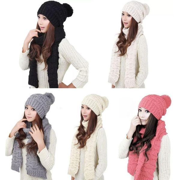 women winter crochet knit hat scarf set solid color pompom beanie cap neck shawl, Blue;gray
women winter crochet knit hat scarf set solid color pompom beanie cap neck shawl, Blue;gray