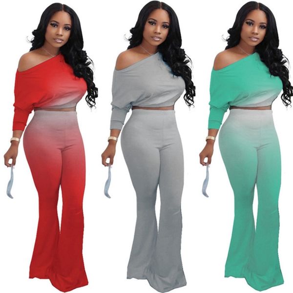 oblique shoulder long sleeve crop flared trousers pants gradient fashion tracksuit two piece sports outfits for women h2203, White
oblique shoulder long sleeve crop flared trousers pants gradient fashion tracksuit two piece sports outfits for women h2203, White