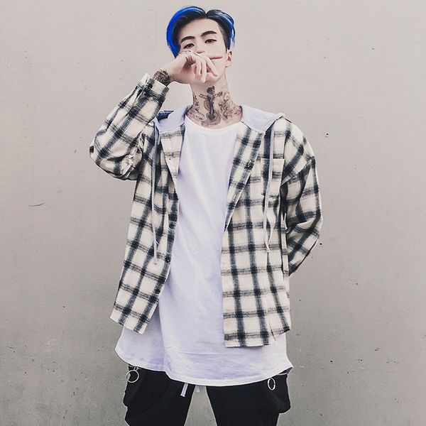 2021 new hip hop streetwear punk style casual plaid shirt men's long sleeve with hooded 4qox, White;black
2021 new hip hop streetwear punk style casual plaid shirt men's long sleeve with hooded 4qox, White;black
