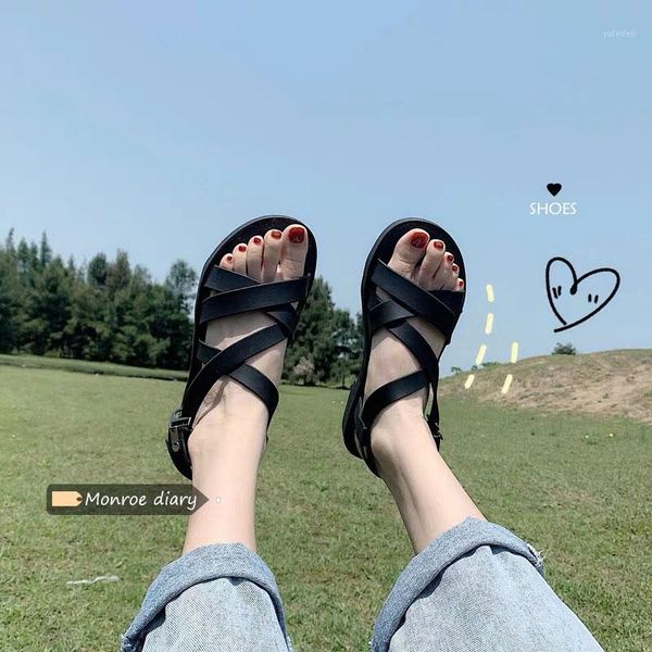 2020 summer korean chic cross strap roman shoes wild flat student sandals female slippers ins tide shoes1, Black
2020 summer korean chic cross strap roman shoes wild flat student sandals female slippers ins tide shoes1, Black