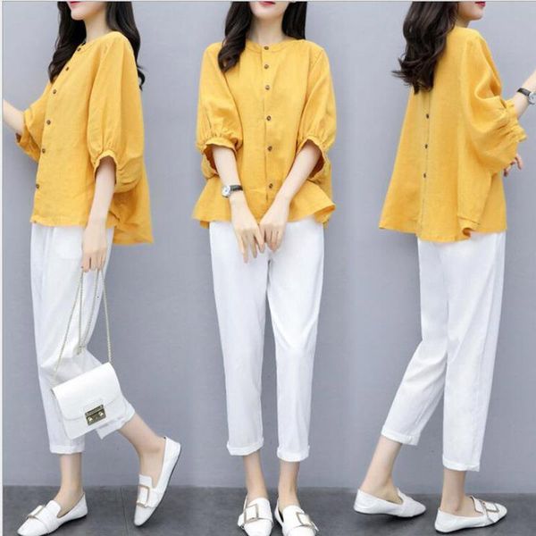 cotton linen women sets loose batwing sleeve +pants two piece sets office female yellow shirts white pants work suits, Gray
cotton linen women sets loose batwing sleeve +pants two piece sets office female yellow shirts white pants work suits, Gray