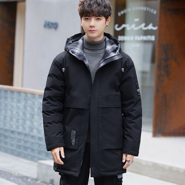 hooded men's mid long korean jacket, new fashion brand, thickened down cotton padded, Black
hooded men's mid long korean jacket, new fashion brand, thickened down cotton padded, Black