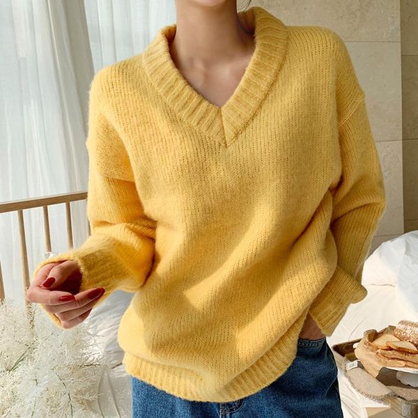 fmfssom new autumn v-neck pullovers warm minimalist korean elegant solid ladies jumpers winter women's sweaters, White;black
fmfssom new autumn v-neck pullovers warm minimalist korean elegant solid ladies jumpers winter women's sweaters, White;black