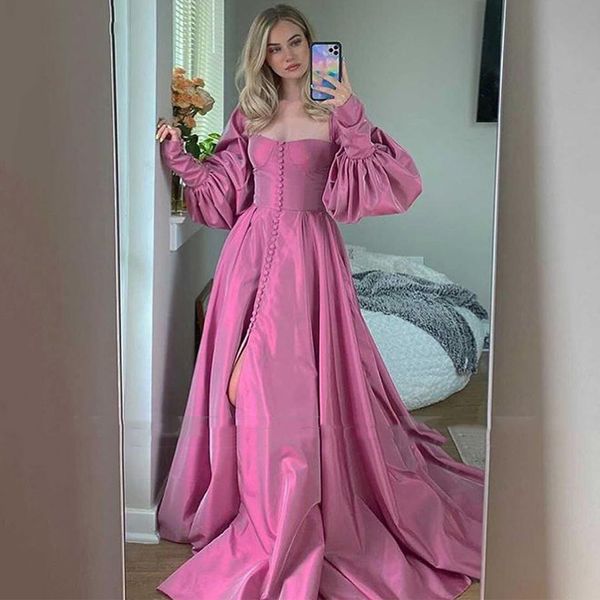 front slit long pink prom dresses off shoulder long sleeves 2021 buttons special occasion dress evening party wear robe de soriee, Black
front slit long pink prom dresses off shoulder long sleeves 2021 buttons special occasion dress evening party wear robe de soriee, Black