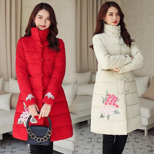 elegant long sleeve warm button parkas women jacket embroidery lady 2020 new fashion winter standing collar long jacket coat, Black
elegant long sleeve warm button parkas women jacket embroidery lady 2020 new fashion winter standing collar long jacket coat, Black