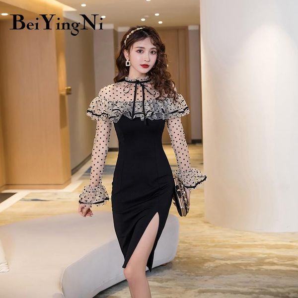 beiyingni new arrival autumn 2021 mesh patchwork long dresses women ruffles lace-up elegant dress womens split slim vestidos, Black;gray
beiyingni new arrival autumn 2021 mesh patchwork long dresses women ruffles lace-up elegant dress womens split slim vestidos, Black;gray