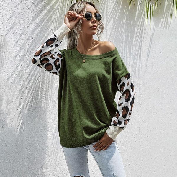 women's sweaters sweater 2021 autumn/winter sleeves leopard print stitched casual knit sweater., White;black
women's sweaters sweater 2021 autumn/winter sleeves leopard print stitched casual knit sweater., White;black