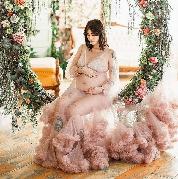 sheer prom dresses for pshoot pregnant women ruffle train maternity gowns custom made see thru robes, Black
sheer prom dresses for pshoot pregnant women ruffle train maternity gowns custom made see thru robes, Black