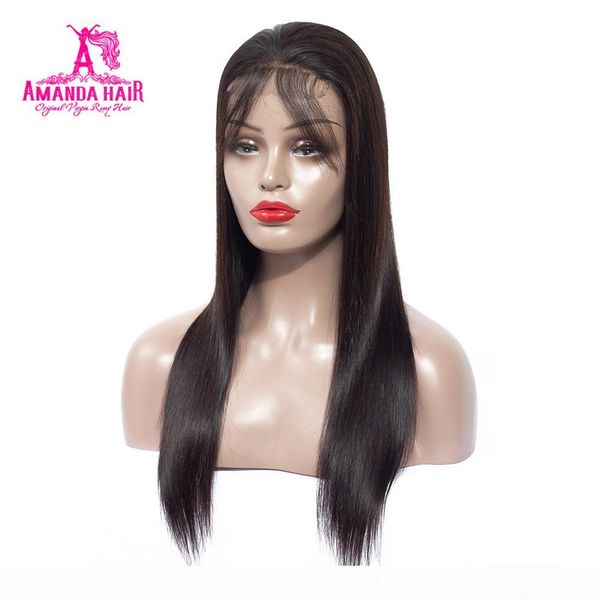 

amanda 4x4 lace closure straight human hair wigs 150% density brazilian lace closure wigs pre plucked remy wig, Black;brown