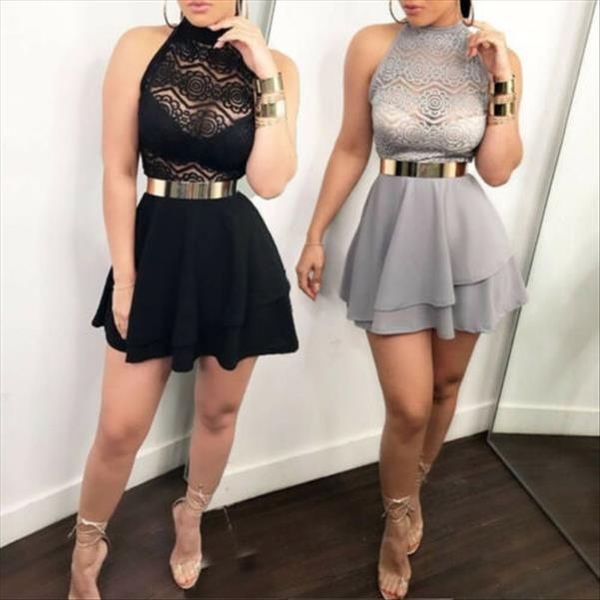 women sleeveless lace stitching perspective dress bodycon cocktail club mini dress no belt drop shipping, Black;gray
women sleeveless lace stitching perspective dress bodycon cocktail club mini dress no belt drop shipping, Black;gray