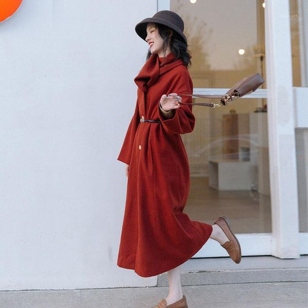 winter women's long woolen coat fashionable french retro cloak loose orange-red woolen coat with belt warm 20201, Black
winter women's long woolen coat fashionable french retro cloak loose orange-red woolen coat with belt warm 20201, Black