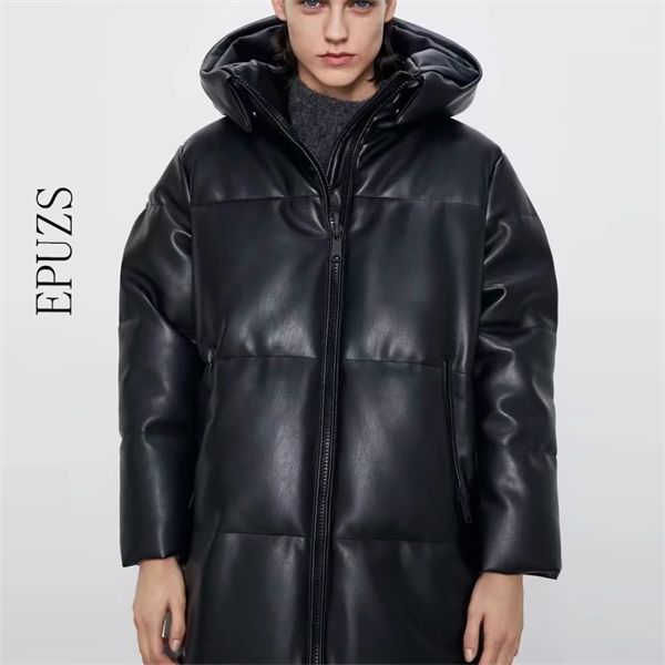winter coat hooded padded pu parka women faux leather down jacket female loose zipper overcoat casual warm long coats 2020 1014, Black
winter coat hooded padded pu parka women faux leather down jacket female loose zipper overcoat casual warm long coats 2020 1014, Black