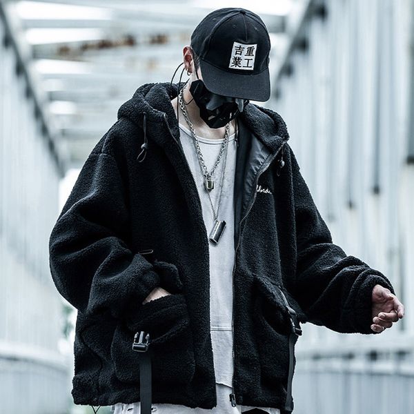 big pockets ribbons lambswool hooded jackets men harajuku streetwear hip hop jacket coat cotton male overcoats, Black;brown
big pockets ribbons lambswool hooded jackets men harajuku streetwear hip hop jacket coat cotton male overcoats, Black;brown