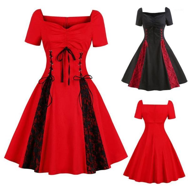 dress women short sleeve gothic lace solid color dress with bow vestidos female party for ladies1, Black;gray
dress women short sleeve gothic lace solid color dress with bow vestidos female party for ladies1, Black;gray