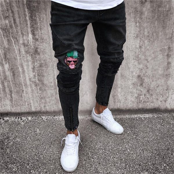 2019 casual men skinny jeans hip-hop embroidered jeans of, Blue
2019 casual men skinny jeans hip-hop embroidered jeans of, Blue