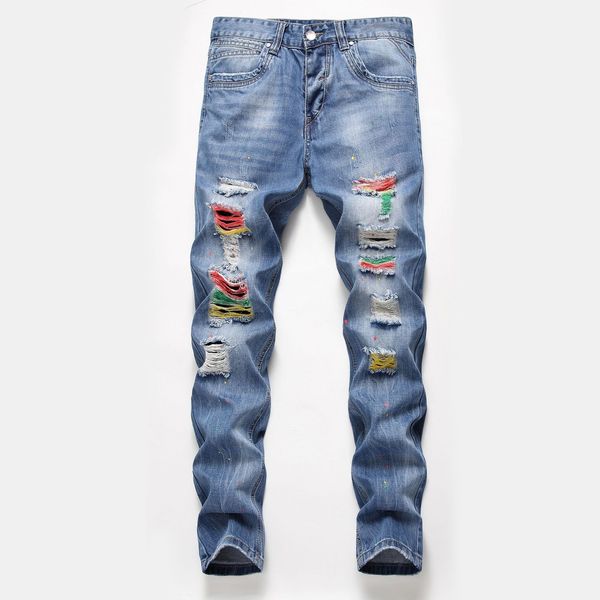 2020 spring and summer men's european and american straight pants jeans ripped holes painted paint dots men's casual pants, Blue
2020 spring and summer men's european and american straight pants jeans ripped holes painted paint dots men's casual pants, Blue