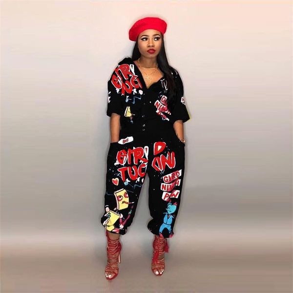 women's new style clubwear graffiti printed jumpsuit short sleeve turn down collar bodysuit plus size casual loose overalls y200401, Black;white
women's new style clubwear graffiti printed jumpsuit short sleeve turn down collar bodysuit plus size casual loose overalls y200401, Black;white