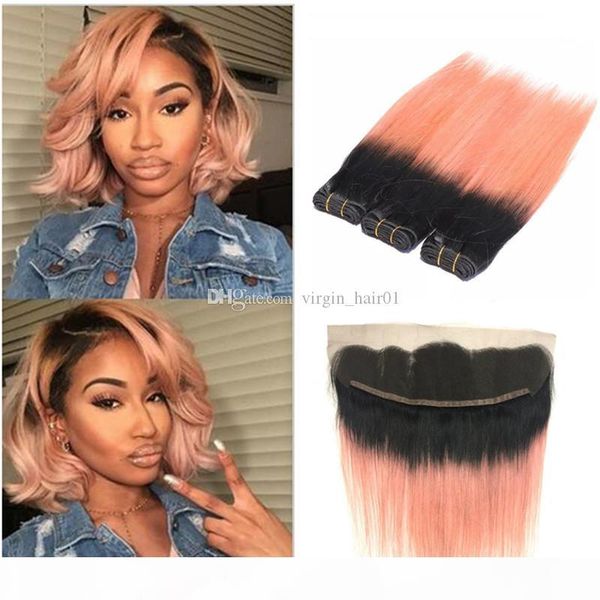two tone 1b rose gold ombre straight virgin hair bundles with lace frontal closure dark roots brazilian human hair weaves with lace frontal, Black;brown
two tone 1b rose gold ombre straight virgin hair bundles with lace frontal closure dark roots brazilian human hair weaves with lace frontal, Black;brown