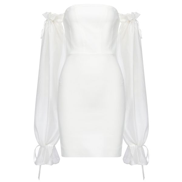 new white slash neck dress 2020 autumn lantern sleeve slim party club mini sheath fashion women's bandage dress, White;black
new white slash neck dress 2020 autumn lantern sleeve slim party club mini sheath fashion women's bandage dress, White;black