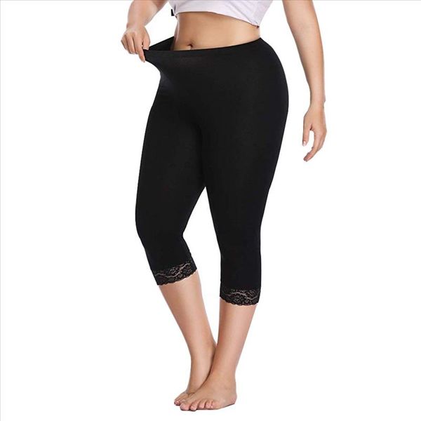 38 cropped leggings sport women fitness workout plus size capri cropped leggings stretch lace trim soft pants trousers, Black
38 cropped leggings sport women fitness workout plus size capri cropped leggings stretch lace trim soft pants trousers, Black