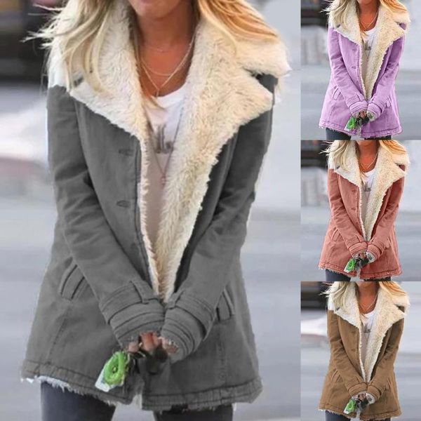 women's jackets warm coats women winter pockets solid color buttons lapel coat plush thick outerwear jacket plus size lady, Black;brown
women's jackets warm coats women winter pockets solid color buttons lapel coat plush thick outerwear jacket plus size lady, Black;brown