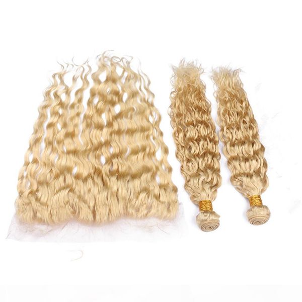 #613 blonde water wave peruvian human hair weave bundles 2pcs with frontal bleach blonde wet and wavy hair wefts with 13x4 lace frontal, Black
#613 blonde water wave peruvian human hair weave bundles 2pcs with frontal bleach blonde wet and wavy hair wefts with 13x4 lace frontal, Black