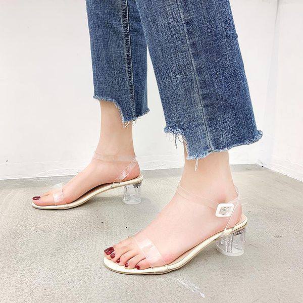 weibate summer new women's shoes crystal sandals mid-heel thick heel word transparent buckle sandals women's mid-heel shoes, Black
weibate summer new women's shoes crystal sandals mid-heel thick heel word transparent buckle sandals women's mid-heel shoes, Black