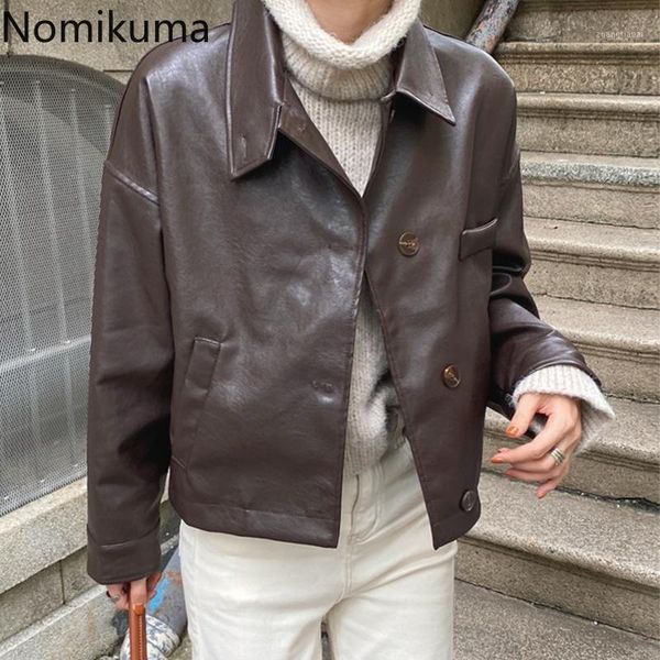 nomikuma 2021 autumn short pu jacket causal long sleeve turn-down collar women leather coat vintage cool outerwear 6d1211, Black;brown
nomikuma 2021 autumn short pu jacket causal long sleeve turn-down collar women leather coat vintage cool outerwear 6d1211, Black;brown
