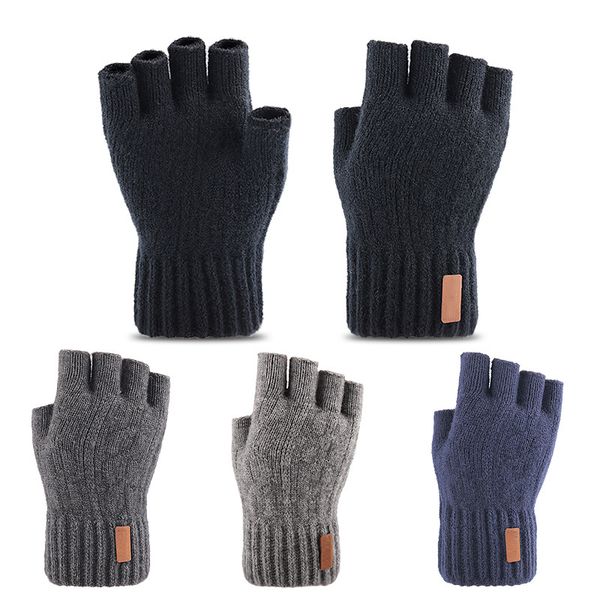 knitted fingerless winter thicken touch screen outdoor stretch elastic warm half finger cycling gloves, Blue;gray 
knitted fingerless winter thicken touch screen outdoor stretch elastic warm half finger cycling gloves, Blue;gray