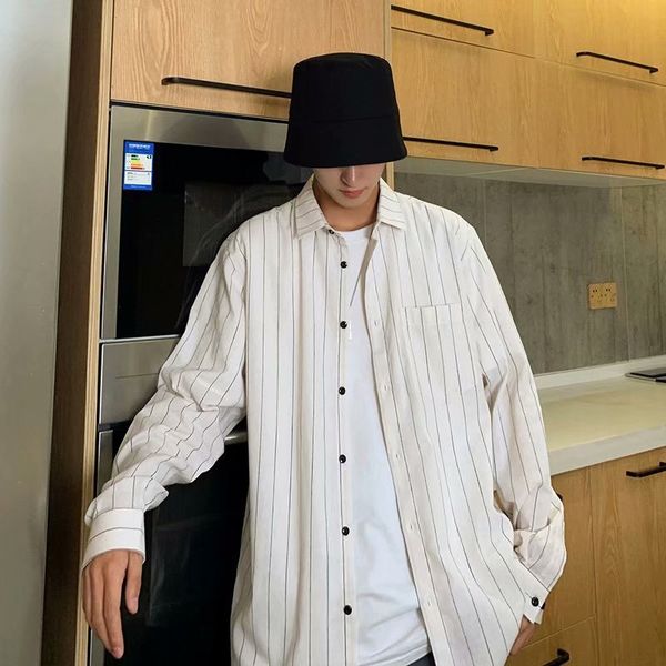 long sleeve striped men's loose korean jacket versatile summer thin fashion youth casual shirt, White;black
long sleeve striped men's loose korean jacket versatile summer thin fashion youth casual shirt, White;black