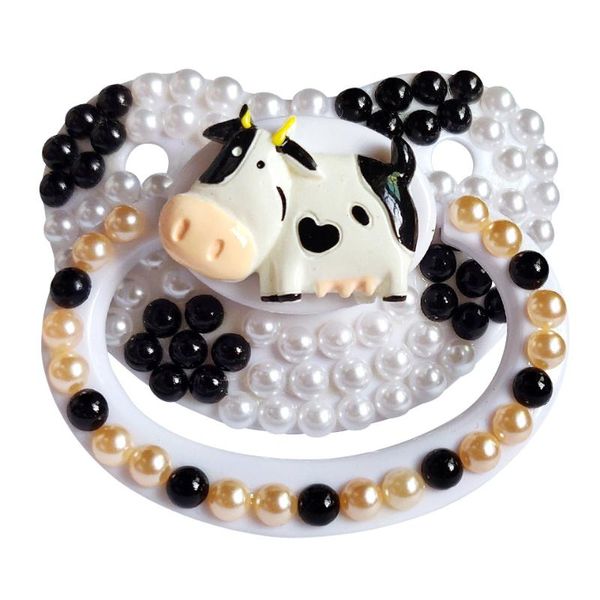 100% Handmake Cute Little Cow Pattern Abdl Size Pacifier Baby Pacifier Silicone Daddy Girl