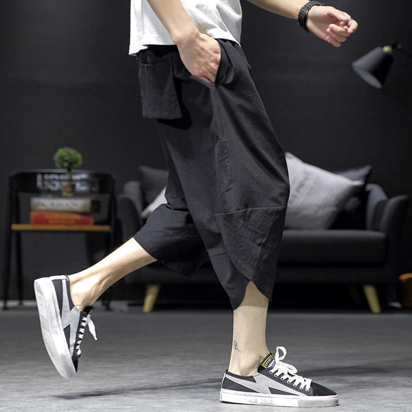 loose fitting harlan men's 2020 plus size chinese style linen summer capris, White;black
loose fitting harlan men's 2020 plus size chinese style linen summer capris, White;black