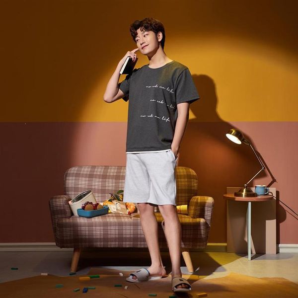 set 100% cotton stain letter print o-neck sleepwear for men short sleeve leisure masculino silk nightwear melifle summer pajamas, Black;brown
set 100% cotton stain letter print o-neck sleepwear for men short sleeve leisure masculino silk nightwear melifle summer pajamas, Black;brown