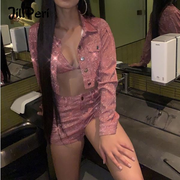 jillperi sparkling bra+shorts+jacket 3 piece set pink glitter club wear fashion outfit street wear party 3 piece sets x0923, Gray
jillperi sparkling bra+shorts+jacket 3 piece set pink glitter club wear fashion outfit street wear party 3 piece sets x0923, Gray
