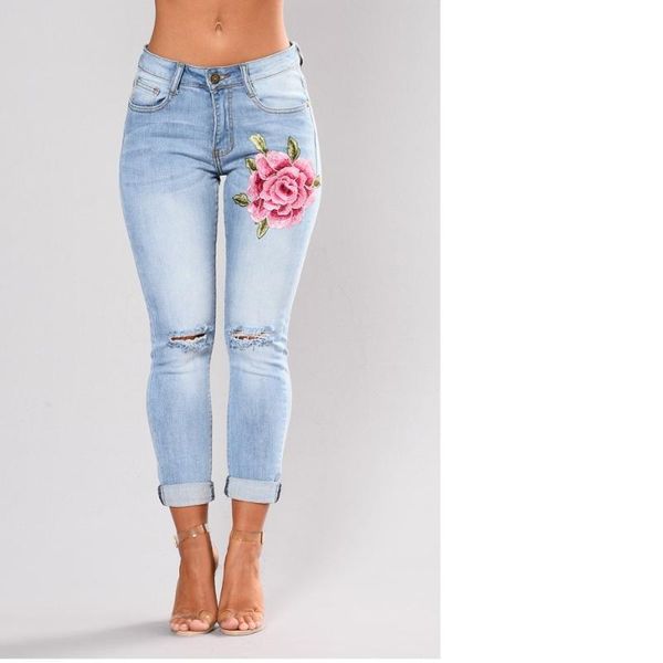 women's jeans women elastic stretch embroidered flower denim pants hole ripped rose pattern ladies pencil pantalon femme, Blue
women's jeans women elastic stretch embroidered flower denim pants hole ripped rose pattern ladies pencil pantalon femme, Blue