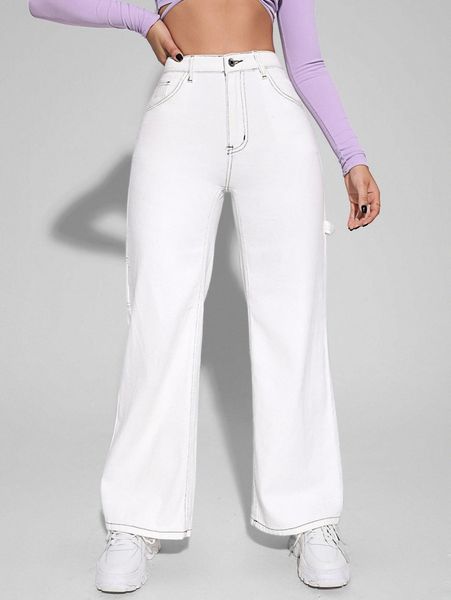 high waist wide leg jeans 64kl#, Blue