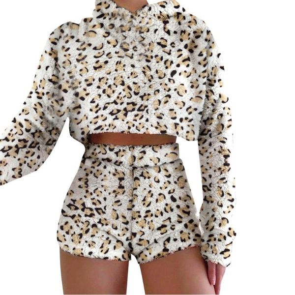 women hooded soft warm plush outfits decor o-neck long sleeve leopard print elastic high waist slim shorts 2 piece, Gray
women hooded soft warm plush outfits decor o-neck long sleeve leopard print elastic high waist slim shorts 2 piece, Gray