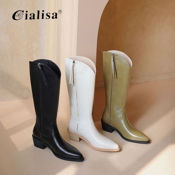 cialisa women knee high shoes genuine leather tube autumn winter knight thick heel boot women pointed thick heel boot, Black
cialisa women knee high shoes genuine leather tube autumn winter knight thick heel boot women pointed thick heel boot, Black