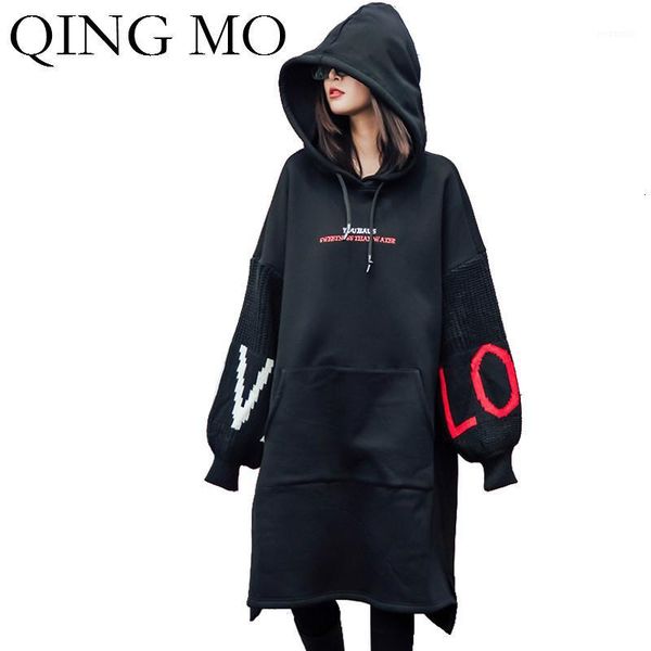 qing mo black women hooded sweatshirt 2019 women knitted patchwork sweatshirt female letter printed long zqy24661 
qing mo black women hooded sweatshirt 2019 women knitted patchwork sweatshirt female letter printed long zqy24661