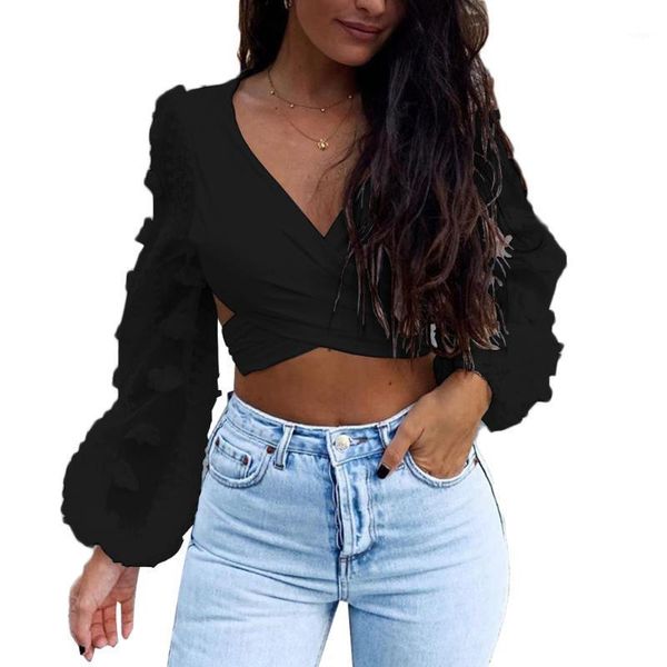 new women lace puff sleeve bandage crop blouse deep v-neck ladies shirts solid black white blouses 1
new women lace puff sleeve bandage crop blouse deep v-neck ladies shirts solid black white blouses 1