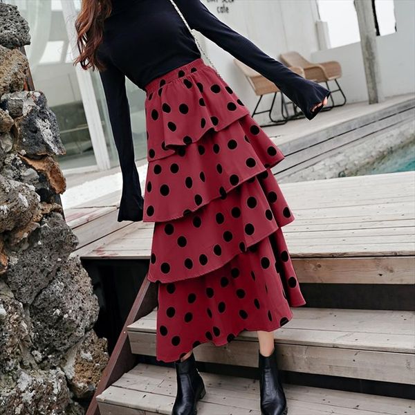 2019 spring new polka dot skirt women vintage high waist long layer fold ruffles skirts female midi skirts autumn cake saias, Black
2019 spring new polka dot skirt women vintage high waist long layer fold ruffles skirts female midi skirts autumn cake saias, Black