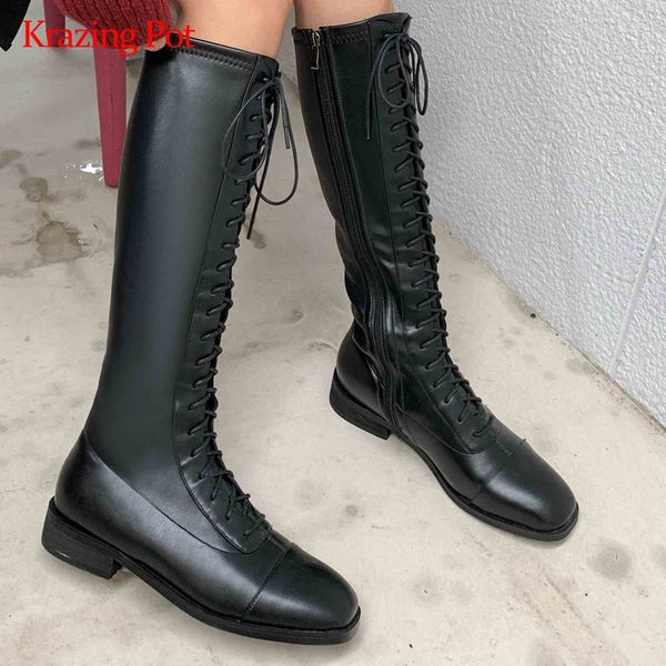 krazing pot equestrian boots real leather cross-tied thick low heel round toe zipper coolest catwalk maiden knee high boots l95, Black
krazing pot equestrian boots real leather cross-tied thick low heel round toe zipper coolest catwalk maiden knee high boots l95, Black