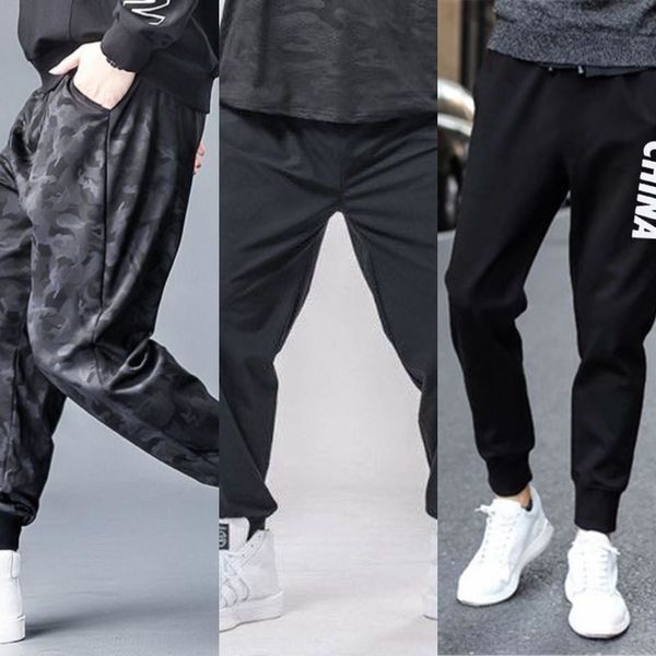 camouflage leggings boys fashion label tight pants casual pantssummer thin loose oversized men's fattening plus sports casual pants ix8, Blue