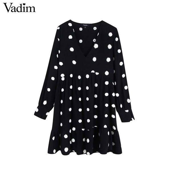 vadim women sweet polka dot mini dress v neck long sleeve straight female preppy style cute stylish dresses vestidos qc766 y200101, White;black
vadim women sweet polka dot mini dress v neck long sleeve straight female preppy style cute stylish dresses vestidos qc766 y200101, White;black