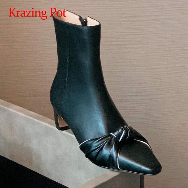 krazing pot gladiator genuine leather streetwear butterfly-knot pleated small square toe thick high heel zipper ankle boots l69, Black
krazing pot gladiator genuine leather streetwear butterfly-knot pleated small square toe thick high heel zipper ankle boots l69, Black