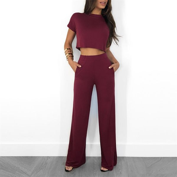 crop and pants set women elegant o-neck short sleeve solid blouse high waist wide leg long pants, White
crop and pants set women elegant o-neck short sleeve solid blouse high waist wide leg long pants, White