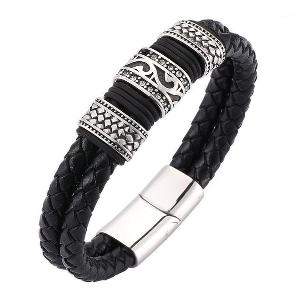 trendy men black leather bracelet 316l stainless steel viking bead bracelets with strong magnet clasp 165-205mm e00671, White
trendy men black leather bracelet 316l stainless steel viking bead bracelets with strong magnet clasp 165-205mm e00671, White