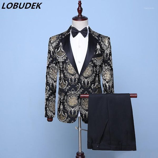 men's 2 piece wedding suits vintage groomsman embroidery jacquard tuxedo suit stage male singer host performance costume formal1, White;black
men's 2 piece wedding suits vintage groomsman embroidery jacquard tuxedo suit stage male singer host performance costume formal1, White;black